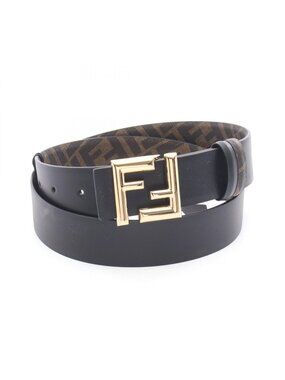 Fendi Belt FF Logo Gold Reversible Black Leather